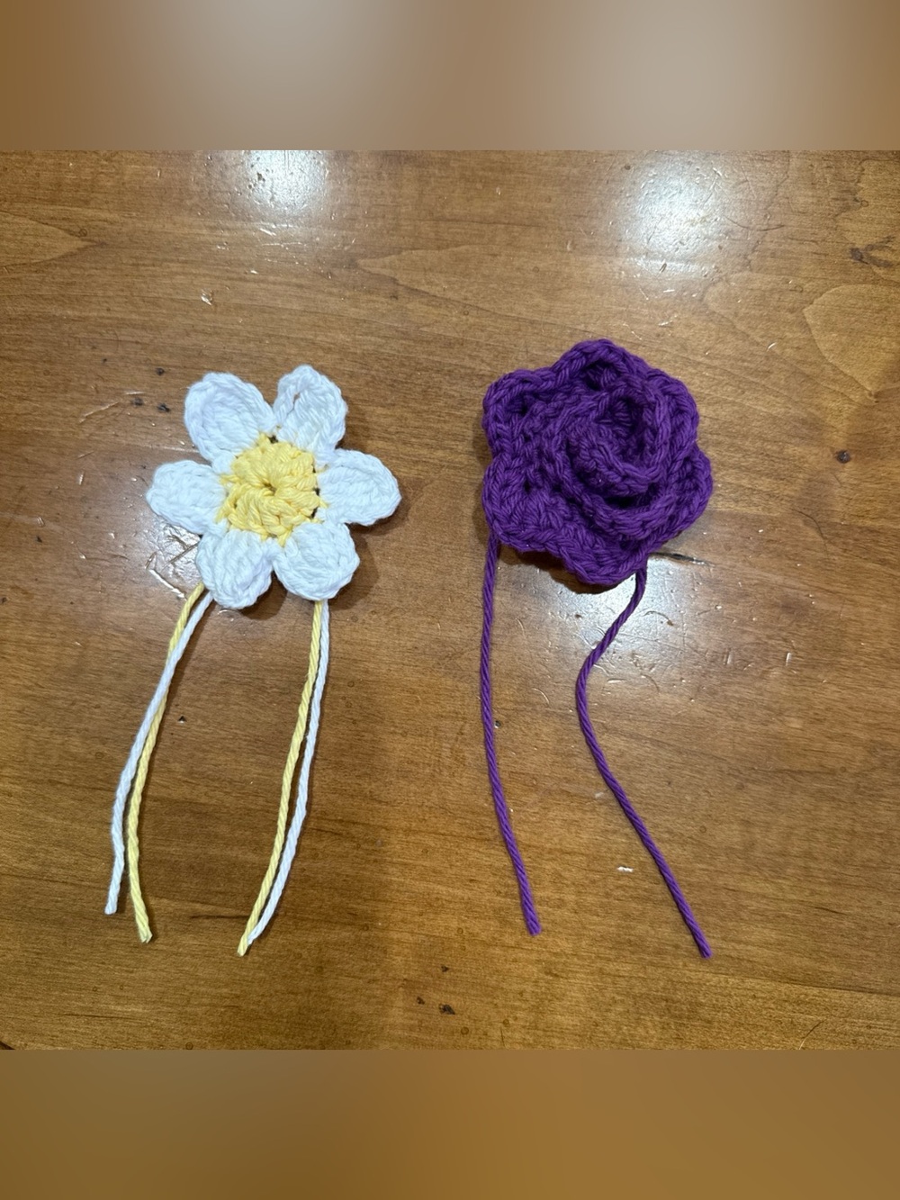 Brand New Hand Crochet Two Flower Embellishments For Dog/Cat Collar White/purple